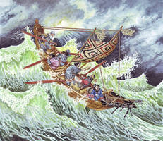 Ainu boat in a storm.