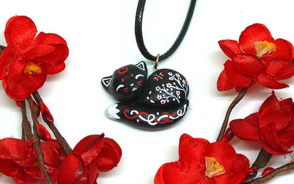 Black Sleeping Cat Pendant