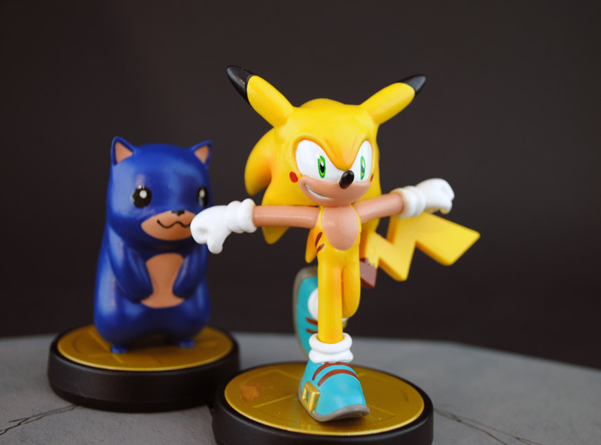 Sonichu and Pikahog Custom Amiibo figures