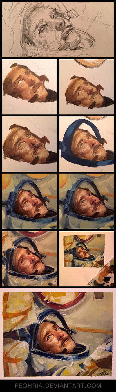Oil painting process of Chris Hadfield