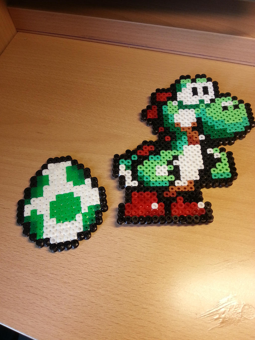 Pyssla Yoshi Hama Beads ~ Yoshi+Egg by TheBestHamaCreatings on DeviantArt