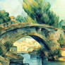 River bridge in cezanne style