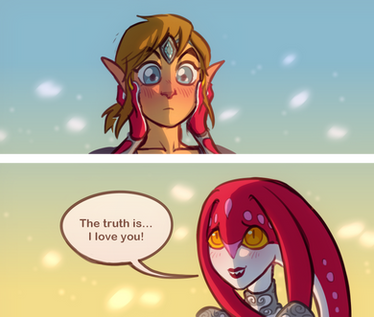 link and mipha (the legend of zelda and 1 more) drawn by maruta_maruta