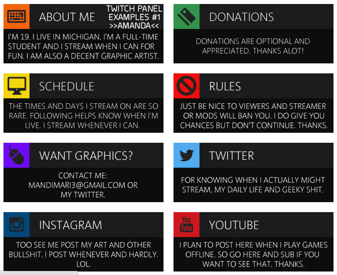 Twitch Panel Examples #1 by amandamarietory on DeviantArt