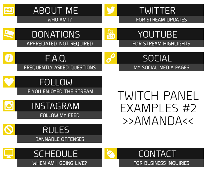 Twitch Panel Examples #2 by amandamarietory on DeviantArt