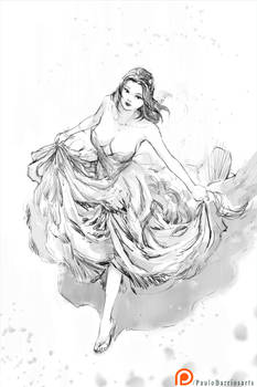 gala dress white sketch