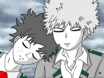 Katsuki et Deku endormis  fond nuageux