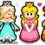 Peach, Daisy, and Rosalina