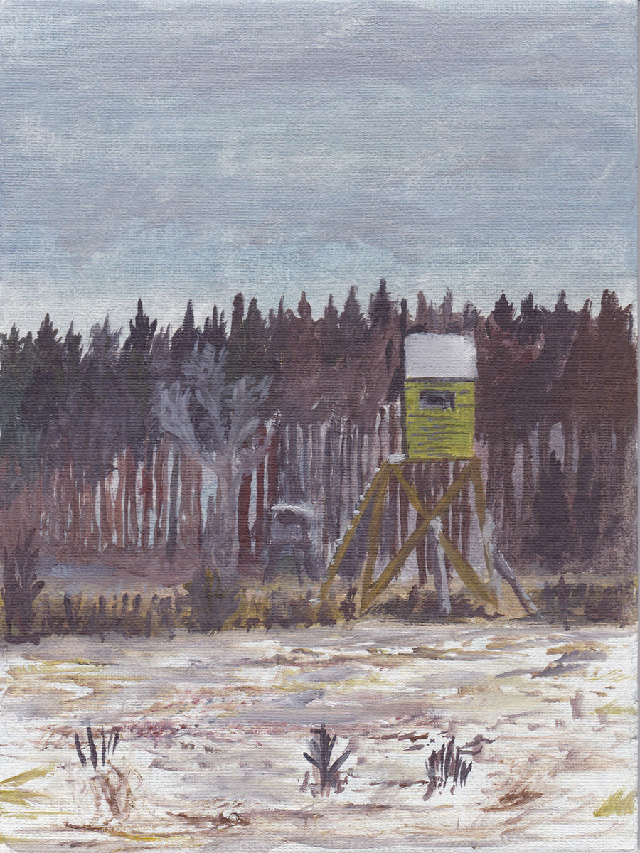 Hunting towers in snow (oil plein air)