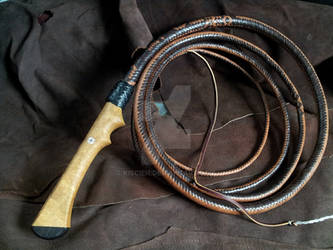 Fancy bullwhip with a wooden handle