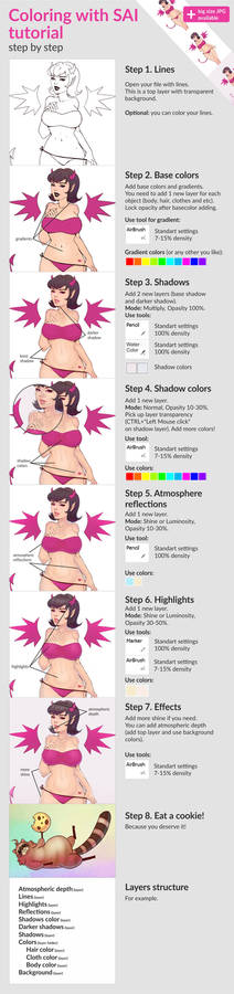 Coloring with SAI tutorial [step by step] EN/RU