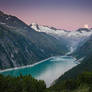 Moon rise at Schlegeisspeicher lake, at the very e
