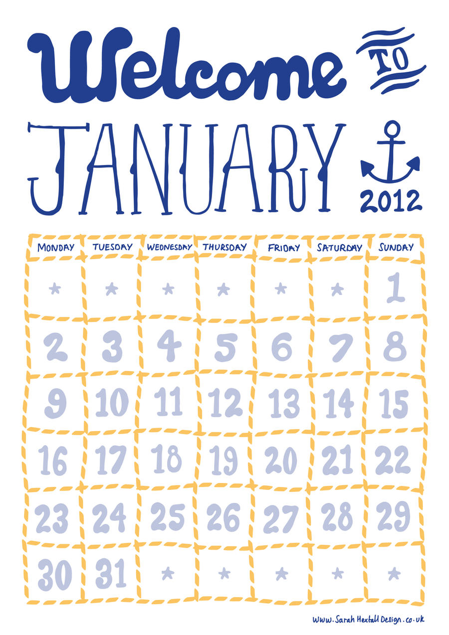 January 12 Free Calendar Days By Sarah Hextall Design On Deviantart