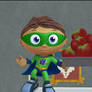 Super Why with a bowl of apples