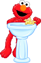 Elmo washing his hands.