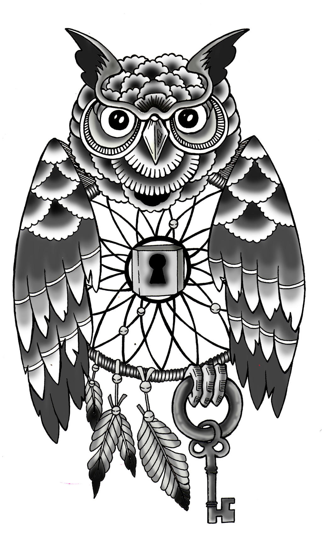 Tattoo Owl Lock and Dreamcatcher by RaxaMermaid on DeviantArt
