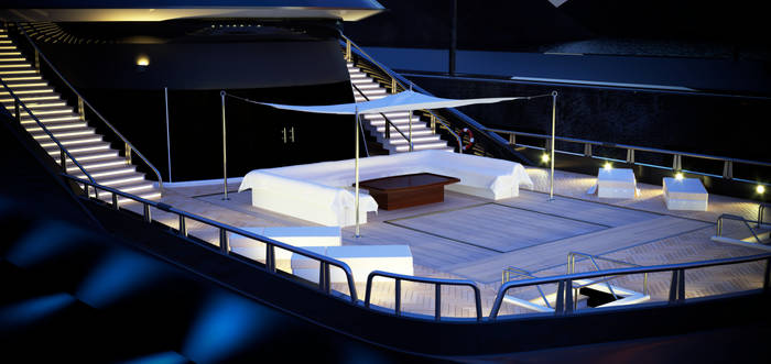 megayacht 3d model - night detail lower deck