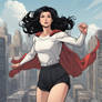 Supergirl Flying Black Hair Black Pleated Shorts 