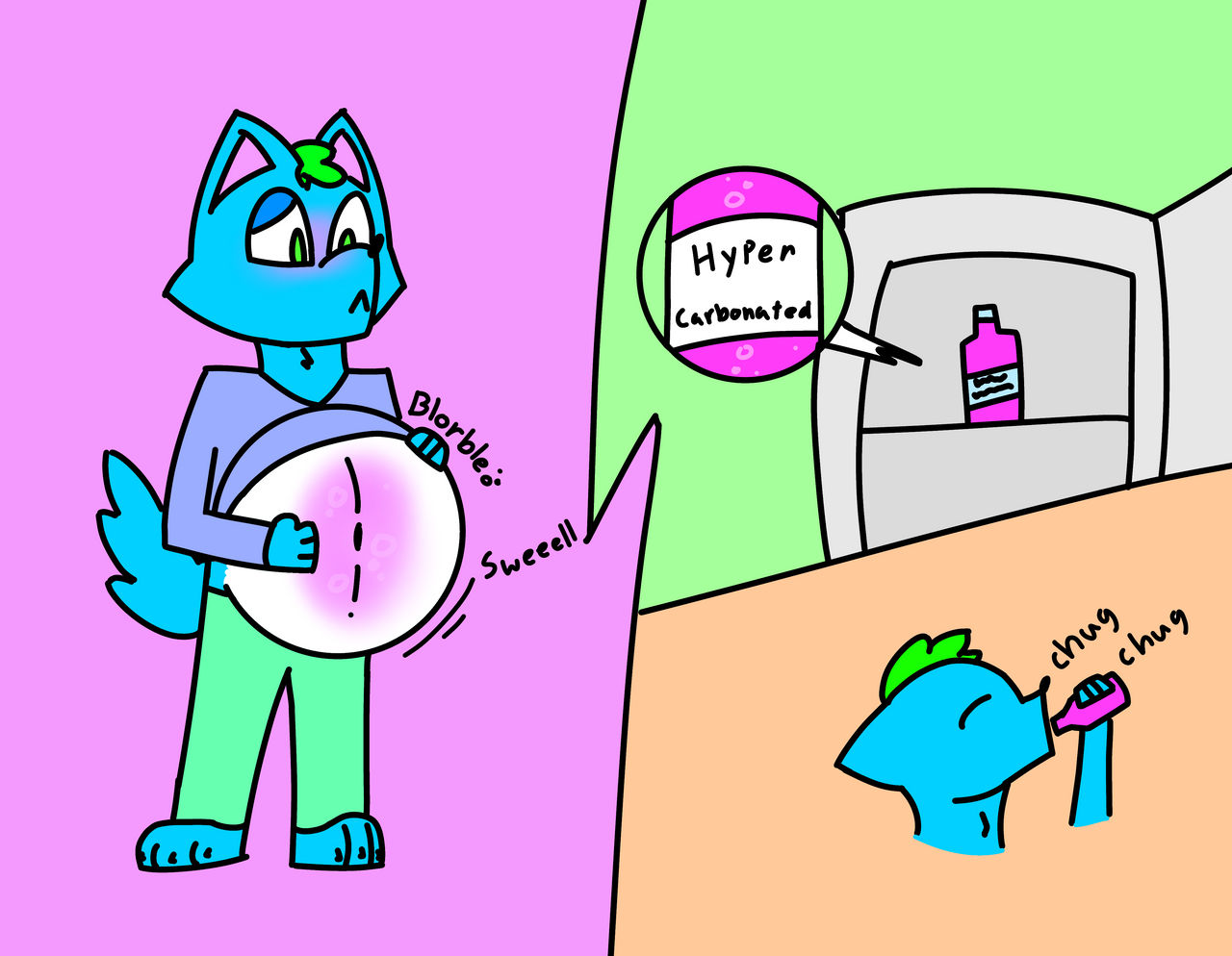 Fizz Filled Belly! (1/4) by BalloonedWolf on DeviantArt