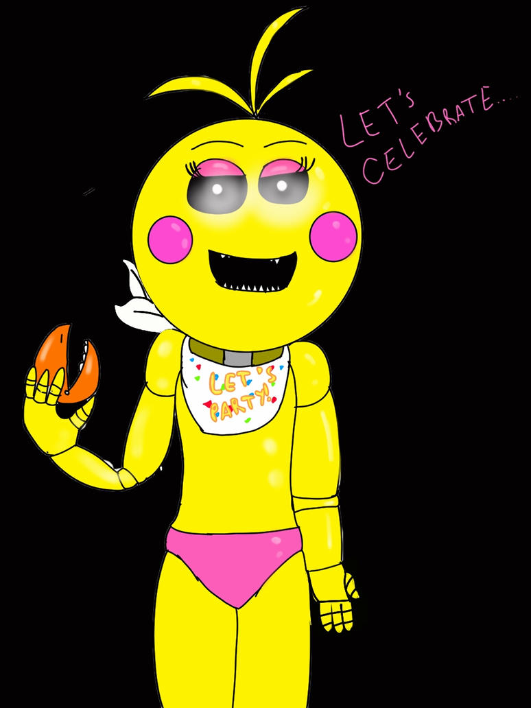 Toy chica with no beak and eyes are black FNAF by.