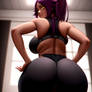 Fit and Sporty Yoruichi Squatting Down