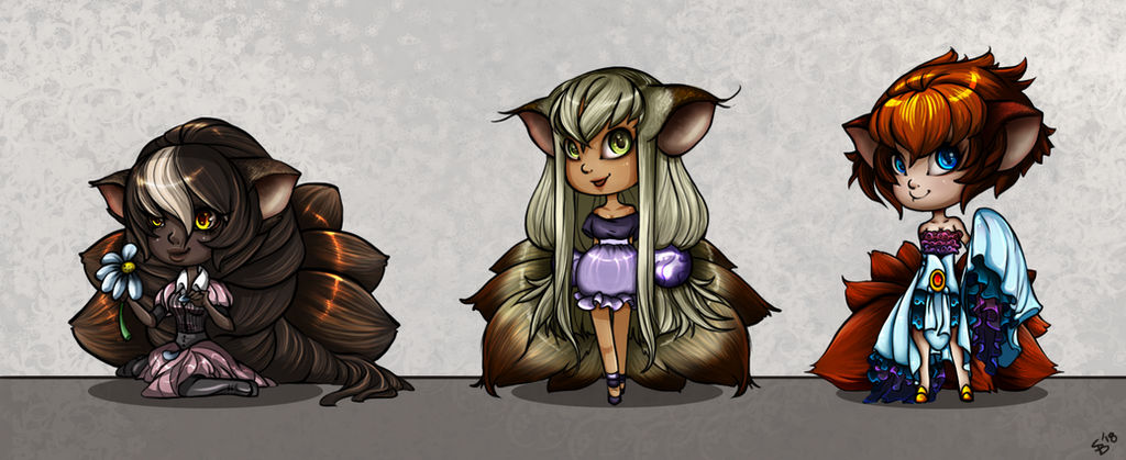 Kitsune Chibis by RenrookART