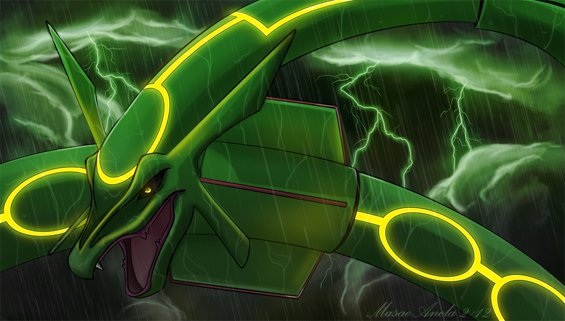 Original Framed Painting: Mega Rayquaza Pokemon Emerald 