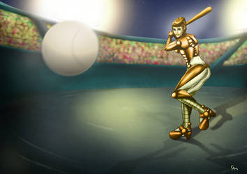 Female Android Playing Baseball - Concept Art