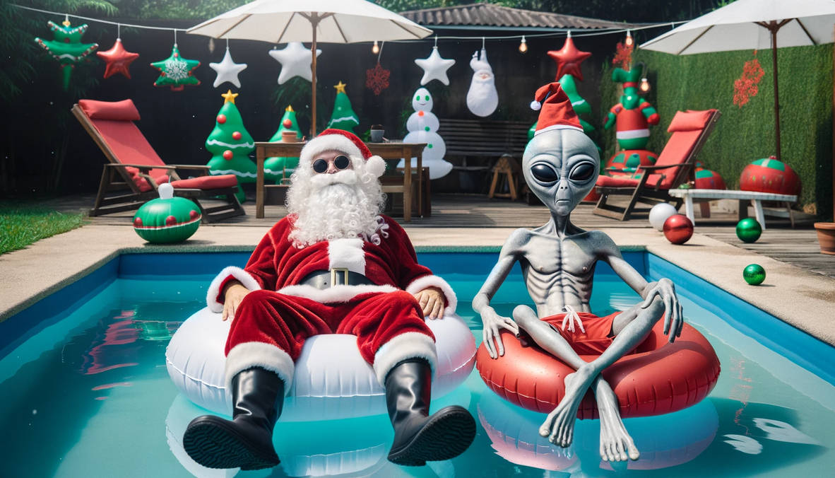 Santa and Santa Alien at pool by MariaGlitch on DeviantArt