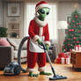 Santa Alien vacuuming house 