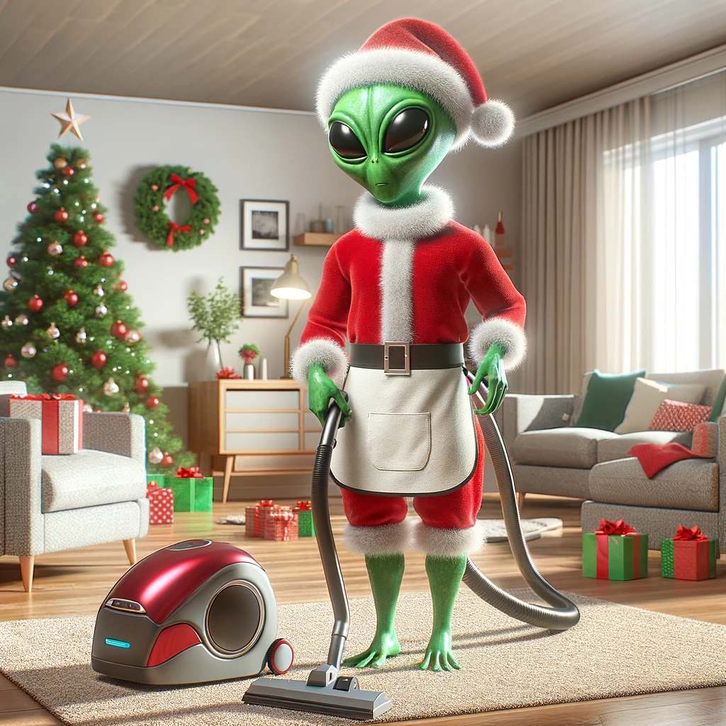 Alien Santa Santa Alien vacuuming room by MariaGlitch on DeviantArt