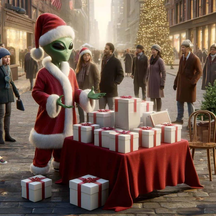 Alien Santa Santa Alien showing boxes to streets by MariaGlitch on DeviantArt