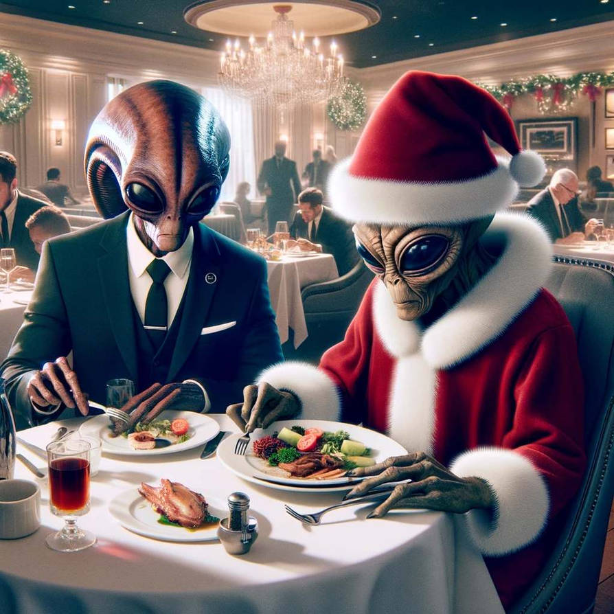 Santa Alien is eating with his friend by MariaGlitch on DeviantArt