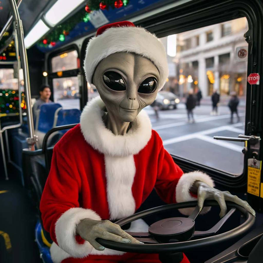 Happy Santa Alien as bus driver by MariaGlitch on DeviantArt