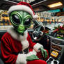 Santa Alien drives his taxi car