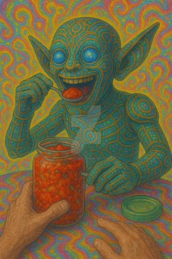 DMT creature eats stuff by MariaGlitch on DeviantArt