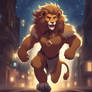Lion running at night
