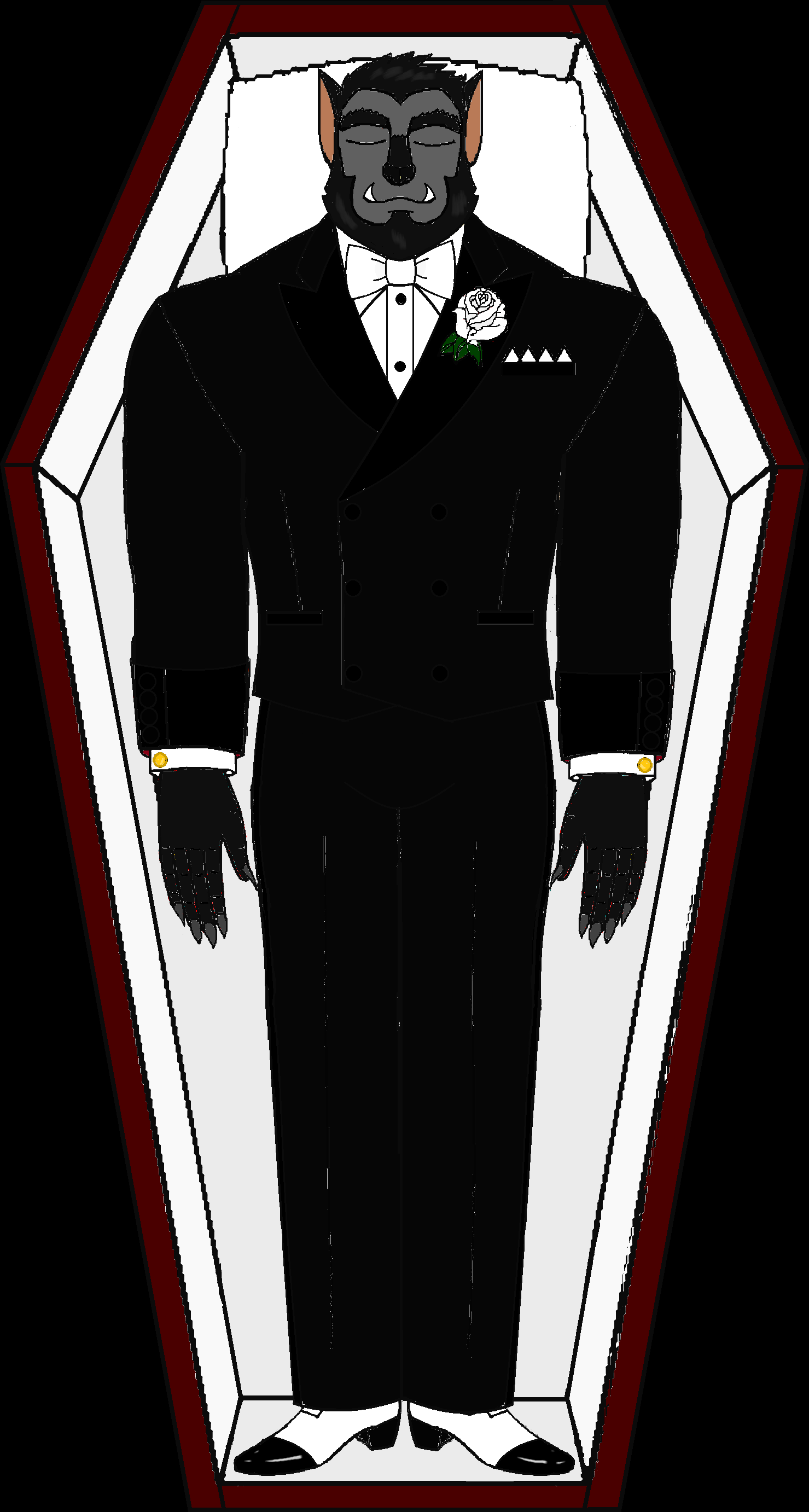 werewolf gentleman well dressed in coffin