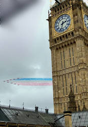 Red Arrows fly past the Elizabeth Tower 
