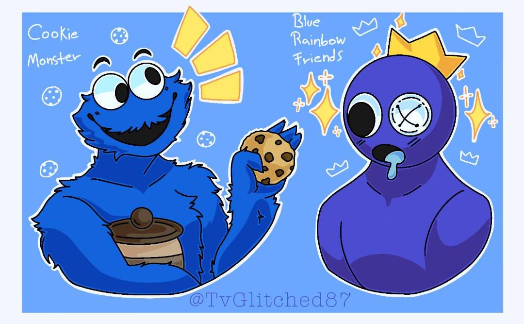 Blue Rainbow Friends and Cookie Monster Fanart by TvGlitched87 on