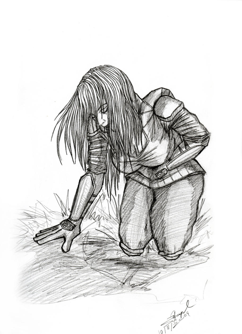 Wounded Woman Reference Material Based Drawing by SandraRumpel on