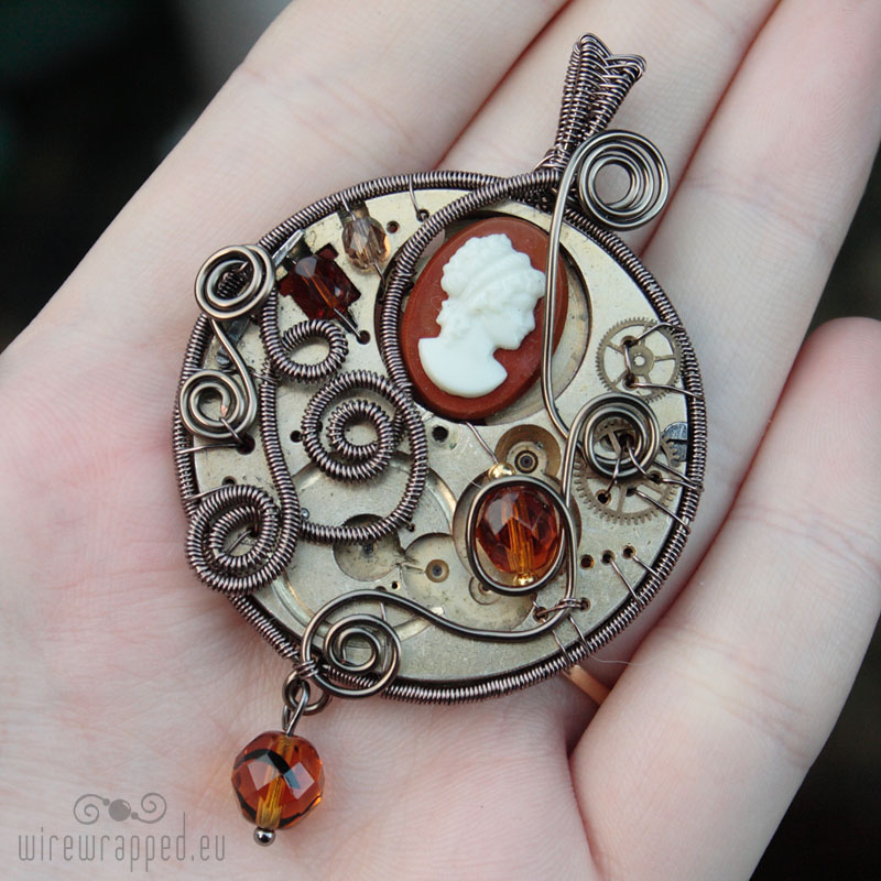 Steampunk cameo watch pendant2