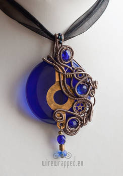 Cobalt blue steampunk round pendant