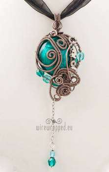 Teal round steampunk pendant