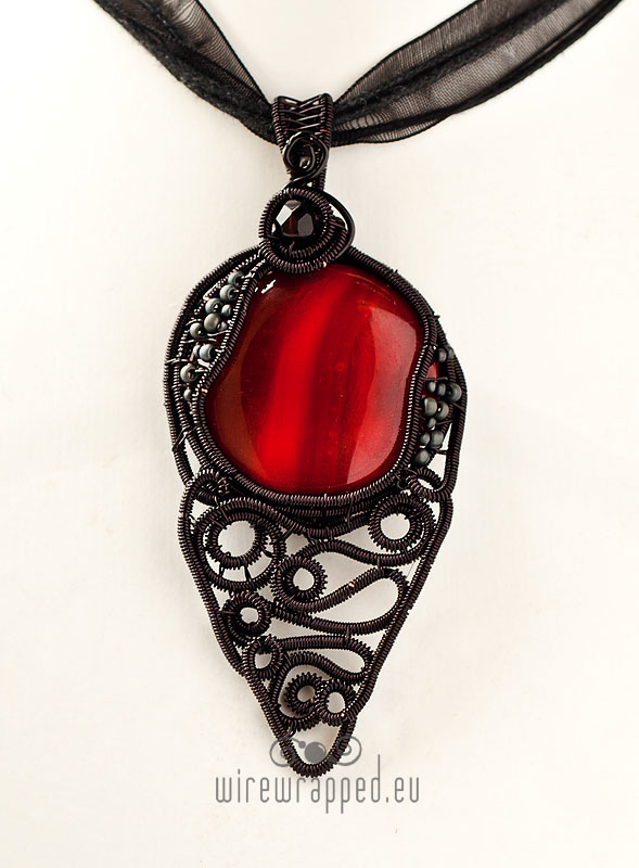 Red fused glass gothic pendant