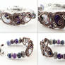 Wire wrapped purple and lilac cuff bracelet