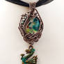 Teal and green dragon charm pendant