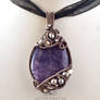 Amethyst and pearls wire wrapped pendant