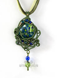Green and blue wire wrapped pendant