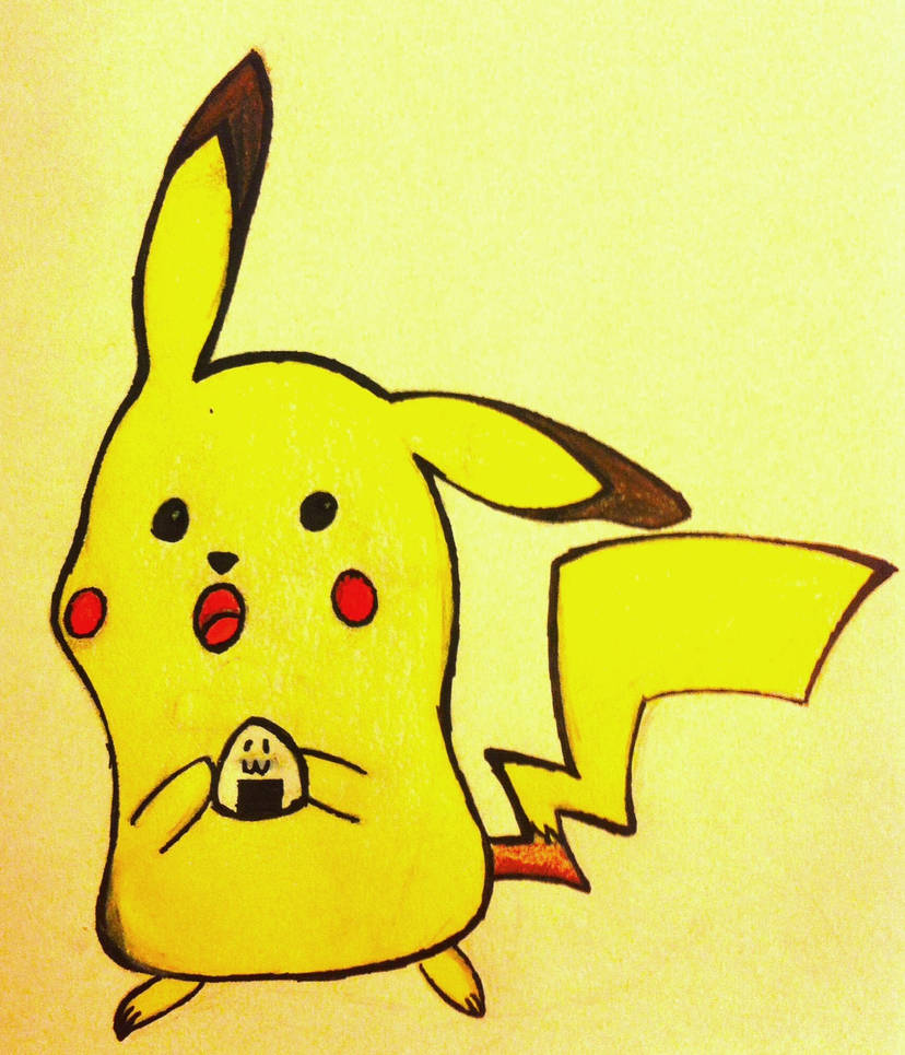 Pickachu Rice Ball Pikachu enjoying a rice ball by MrRetroforlife on DeviantArt